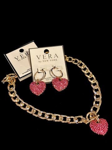 Pink Rhinestone Heart Hoop Earrings