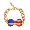 Rhinestone American Flag Bow Toggle Bracelet