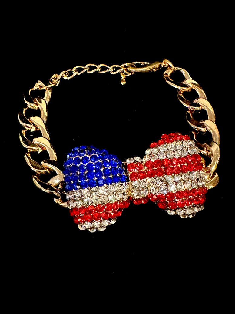 Rhinestone American Flag Bow Toggle Bracelet