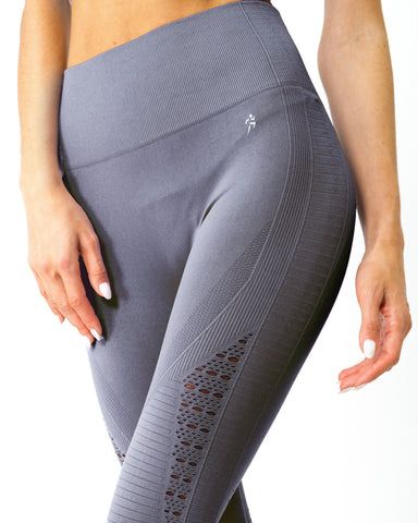 Love Your Body Mesh Seamless Legging With Ribbing Detail - Grey Purple