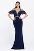 Amazing Off The Shoulder Beaded Jersey Gown in NAVY!