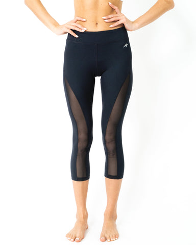 Love Your Body Low-Waisted Capri Leggings With Mesh Panels and Reflective Strips