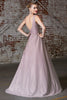 Curve Collection A-line ombre gown with pleated deep v-neckline and open back.