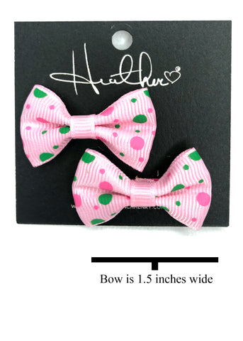 Pink & Green Polka Dot Bow Tie Earrings