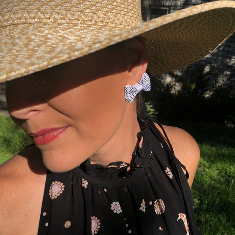 Dark Pink Rose Bow Tie Earrings