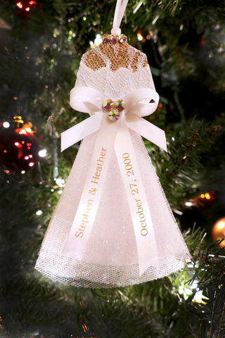 Personalized Wedding Bells Collection Wedding Dress Christmas Ornament by Heather French Henry Collection