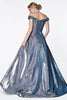 Off the shoulder Curve Collection ball gown with glitter metallic finish and pockets