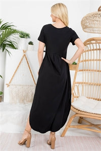 BLACK V-NECK SHEATH ROUND BOTTOM DRESS