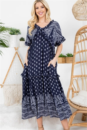 Navy Bandana Paisley Print Dress