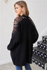 BLACK LONG RAGLAN SLEEVE WITH DETAILED SEQUINS SHOULDER AND FRONT POCKET RIBBED CARDIGAN