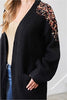 BLACK LONG RAGLAN SLEEVE WITH DETAILED SEQUINS SHOULDER AND FRONT POCKET RIBBED CARDIGAN