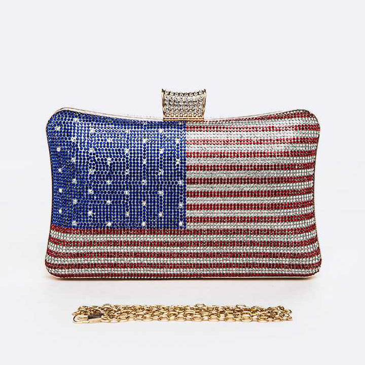 USA Flag Rhinestone Pave Box Clutch