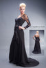 HFH1006 Heather French Henry Illusion Long Sleeve Black Gown