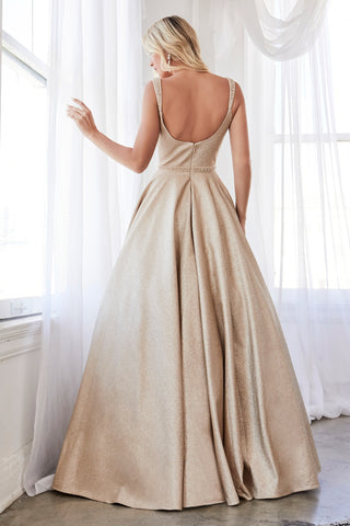 Beautiful Champagne Glitter Finish Ball Gown Beaded Belt and Pockets.