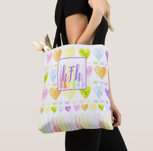 Personalized Monogram Love Hearts Tote