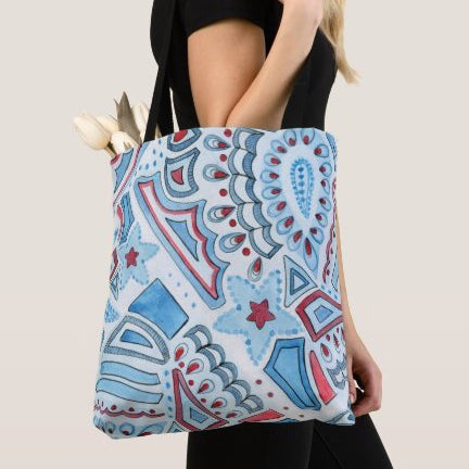 Red Blue Patriotis Paisley Tote