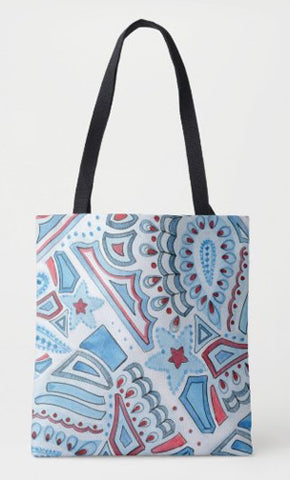 Red Blue Patriotis Paisley Tote