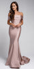 OFF SHOULDER FITTED SATIN GOWN