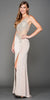 V-NECK MESH BEJEWELED BODICE LONG PROM PAGEANT DRESS