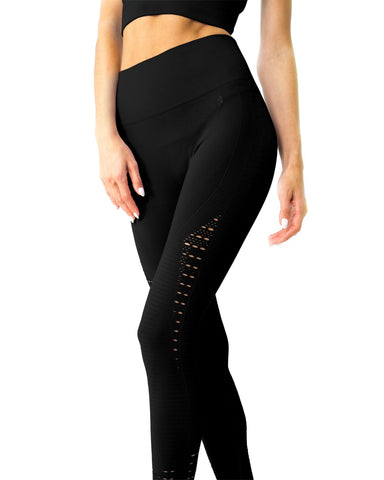 Love Your Body Mesh Seamless Legging With Ribbing Detail - Black