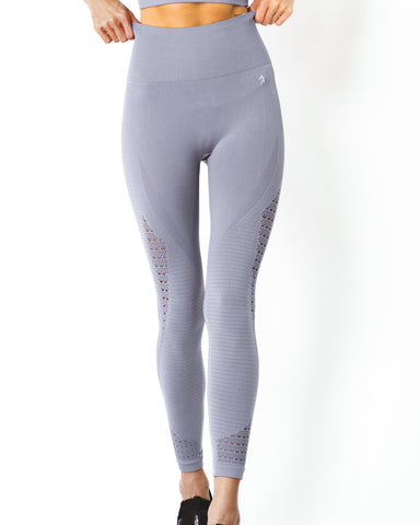 Love Your Body Mesh Seamless Legging With Ribbing Detail - Grey Purple