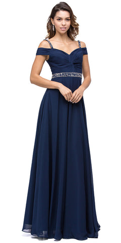 COLD SHOULDER BEADED WAIST LONG DRESS