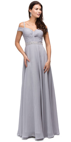 COLD SHOULDER BEADED WAIST LONG DRESS